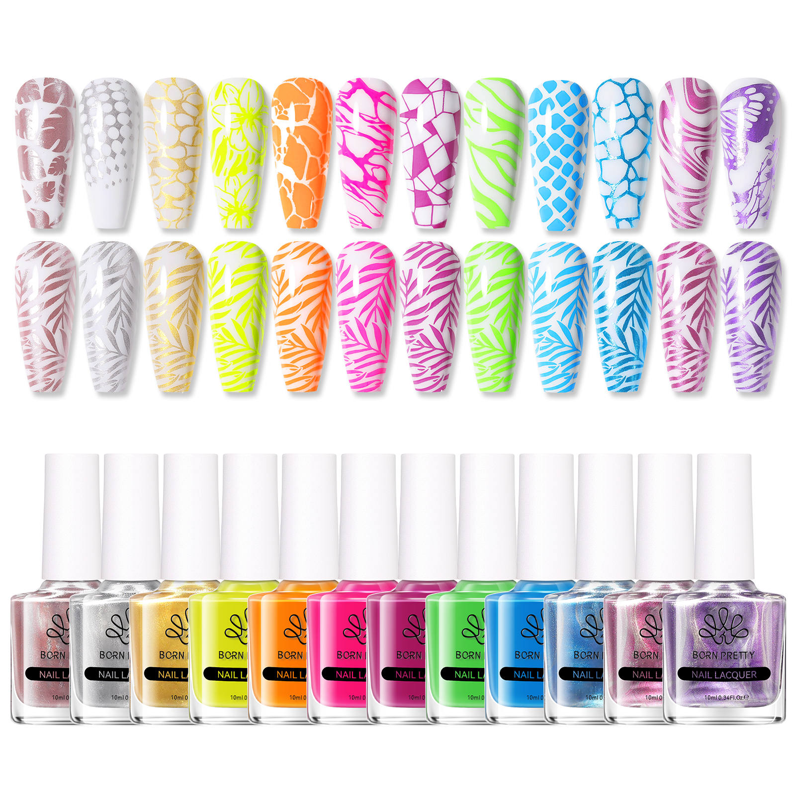 Nail Art Stamping Kit - BORN PRETTY 4/6/8pcs Black White Nail