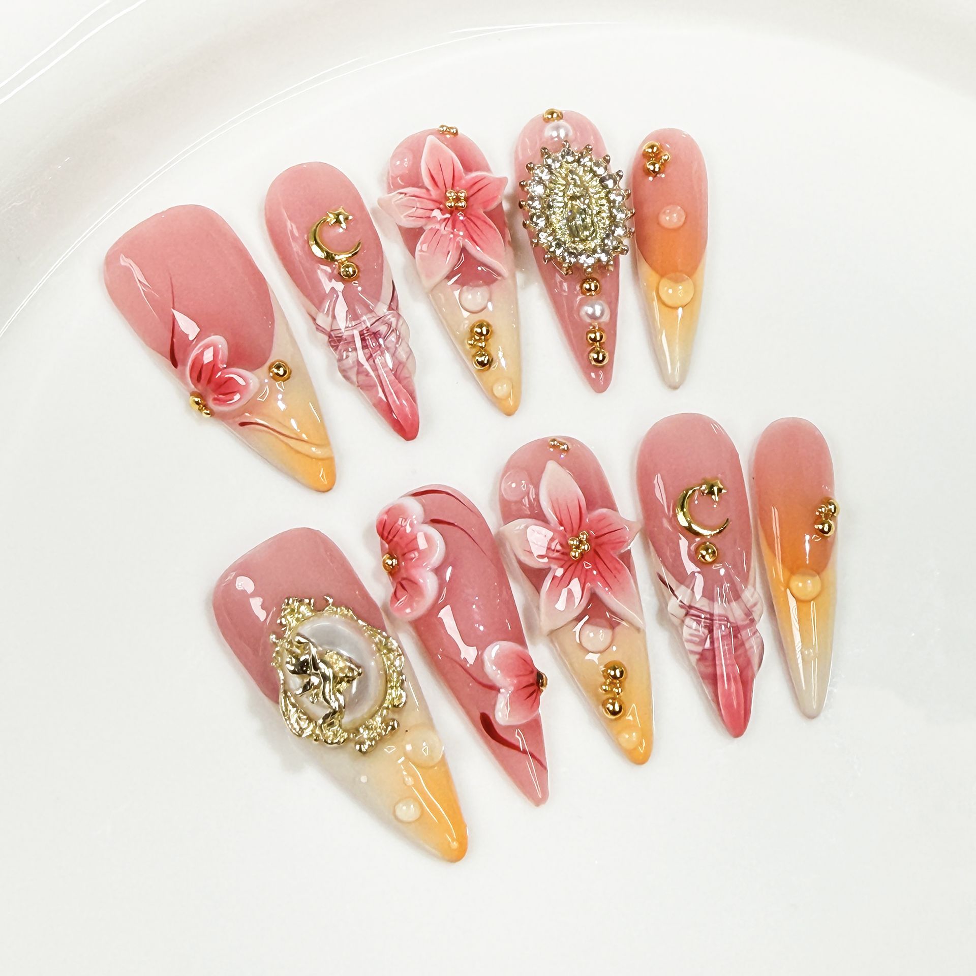 Nail Extension Tips - 10Pcs Retro Long Stiletto Fake Nail
