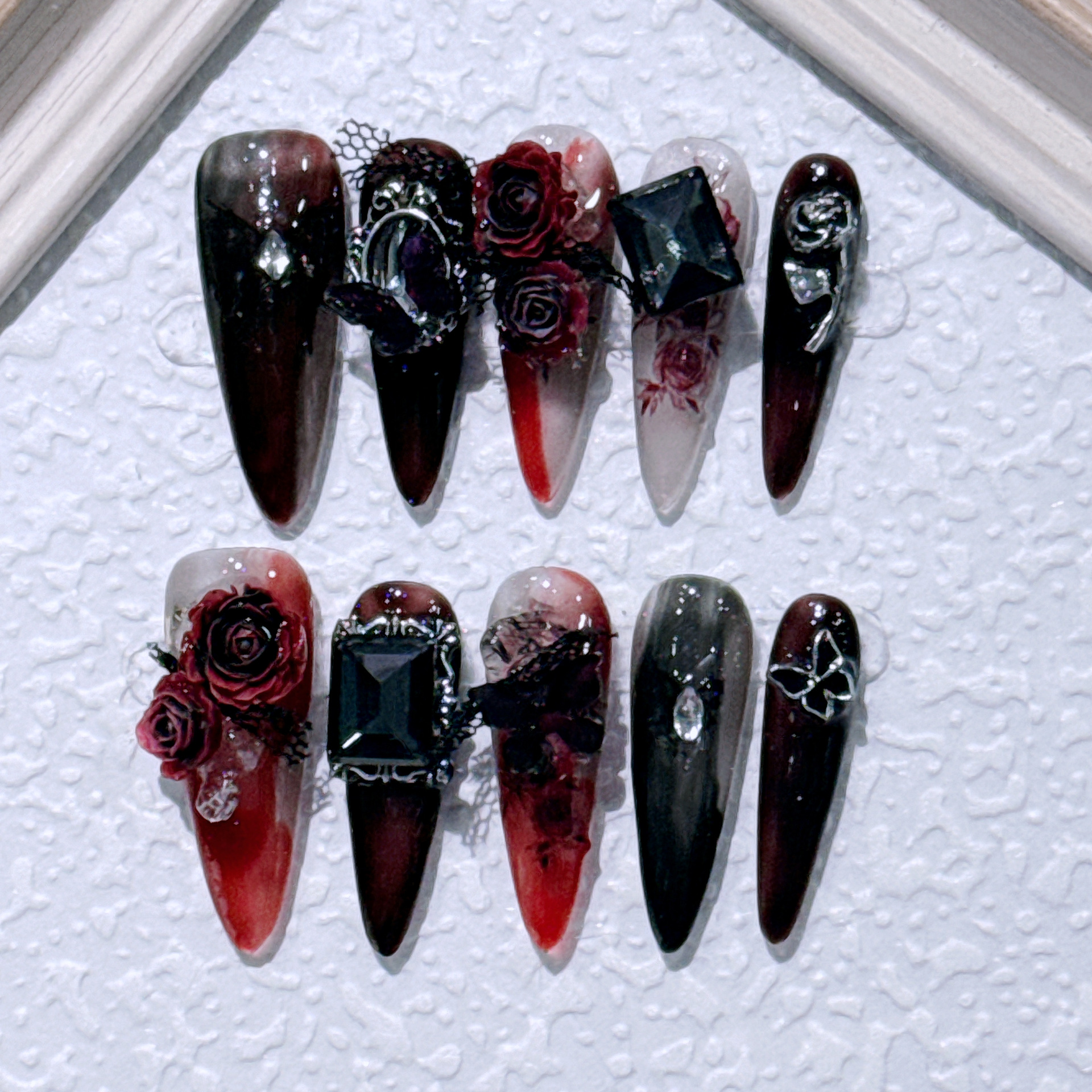 Nail Extension Tips - 10pcs Handmade Long Pointed Press on