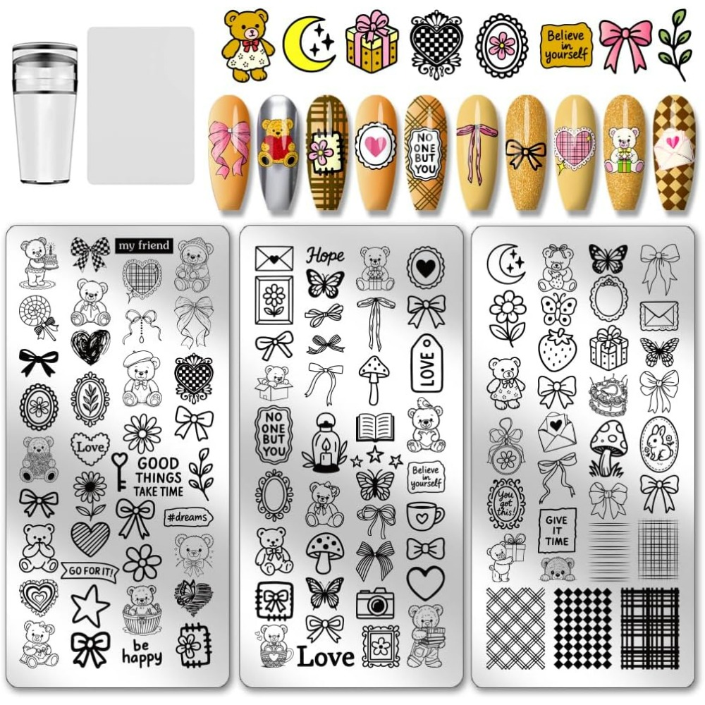Nail Art Stamping Kit - 3pcs Cute Bear Nail Stamping Plates