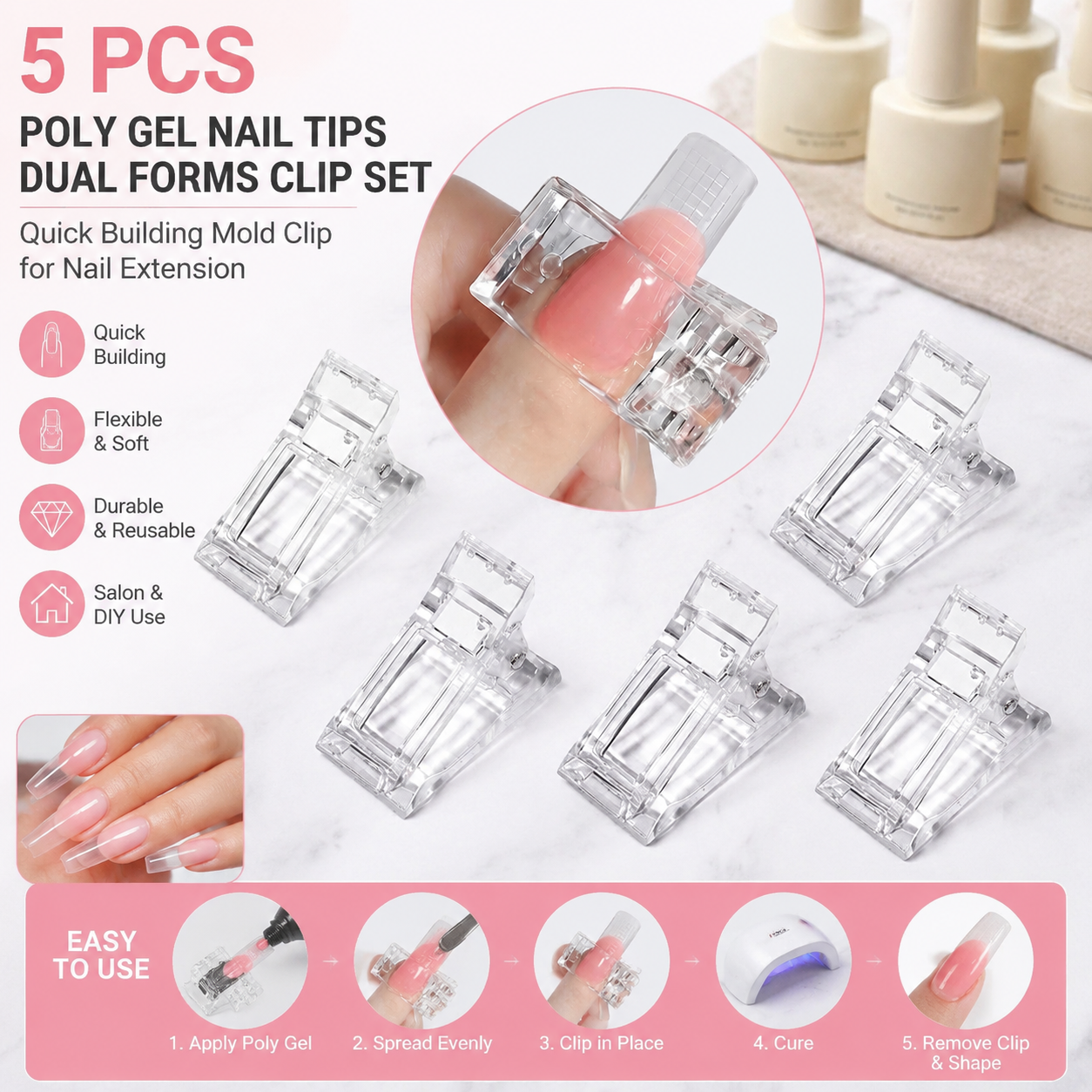 Nail Extension Tips - 5 Pcs Flexible Soft Poly Gel
