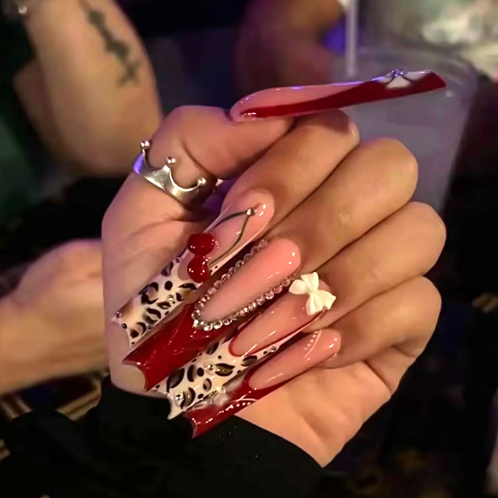 Nail Extension Tips - 24pcs Wearable Press on Nails Cherry
