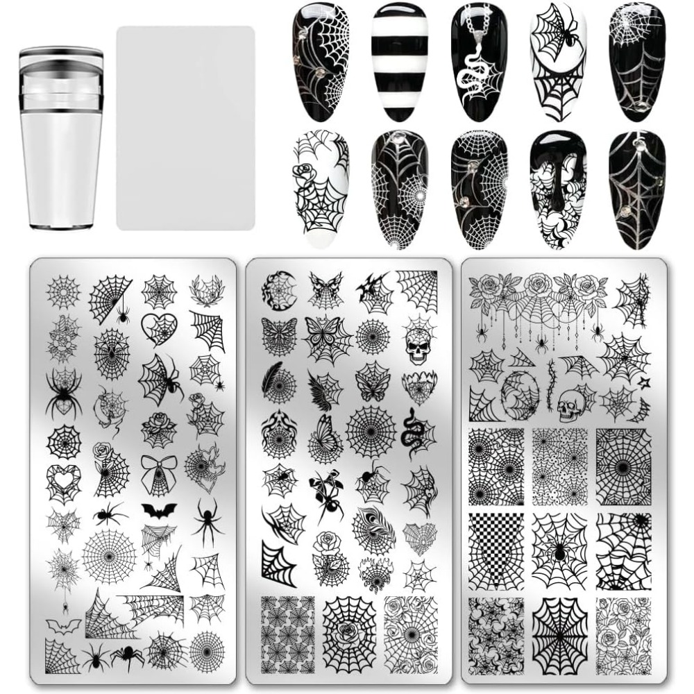 Nail Art Stamping Kit - 3pcs Spider Web Nail Stamping Plates