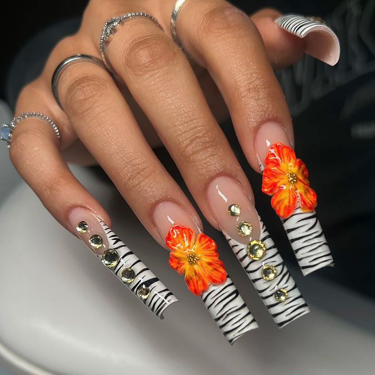 Nail Extension Tips - 24pcs Flower Press on Nails Art