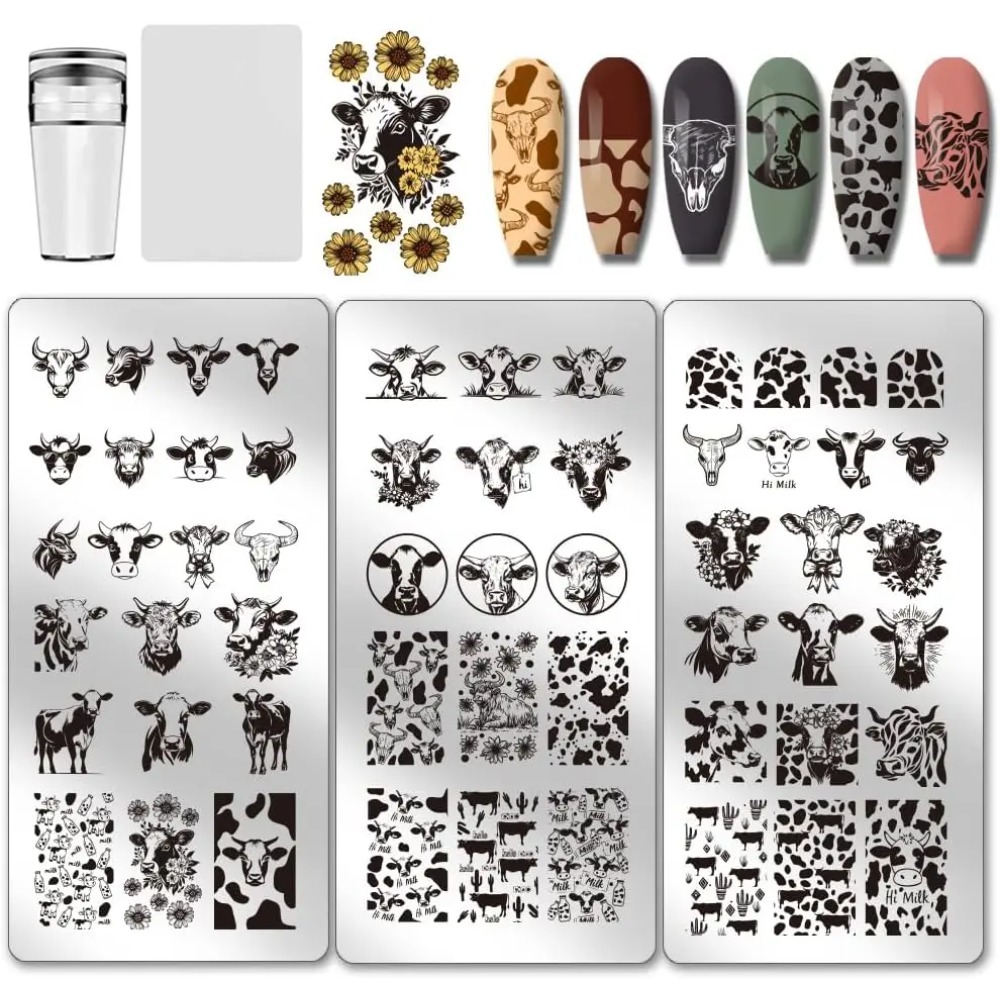 3pcs Cow-Theme Nail Stamping P - Nail Art Stamping Kit avaliação e preço