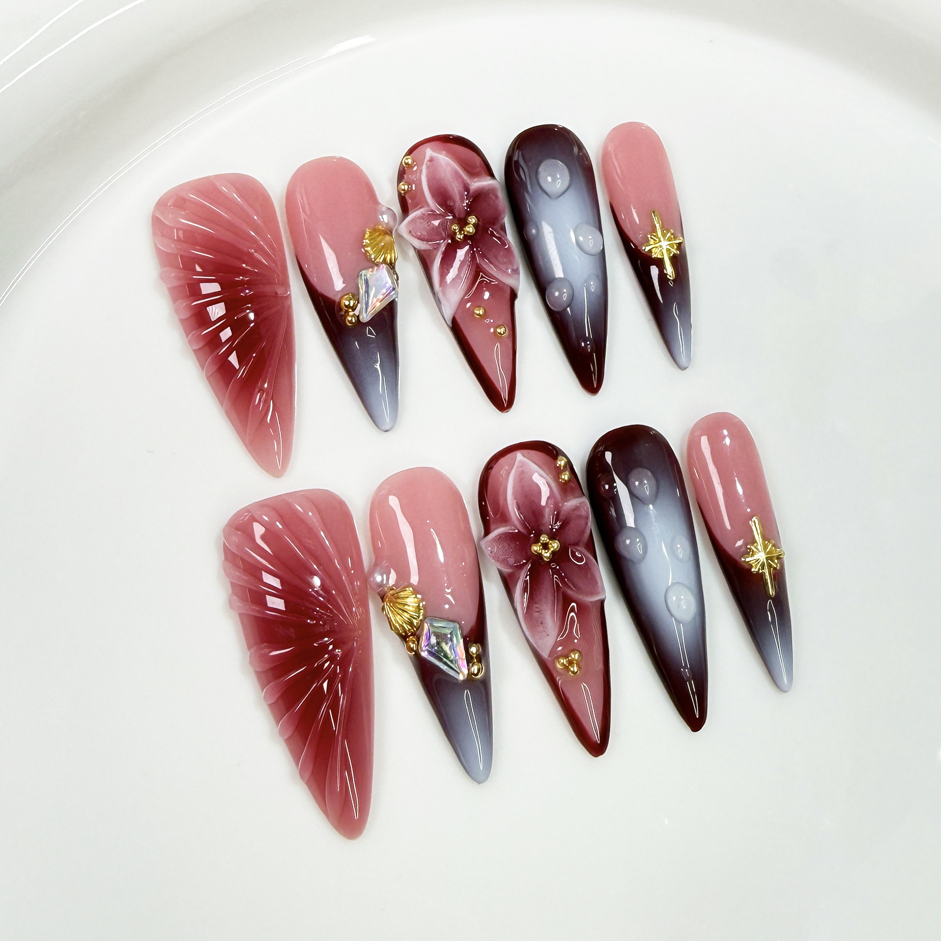 10Pcs Retro Long Stiletto Fake - Nail Extension Tips avaliação e preço