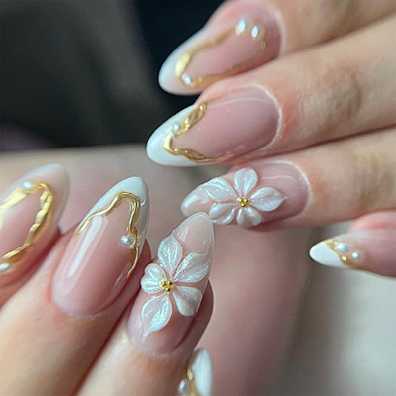 24pcs Flower Long Almond Press - Nail Extension Tips avaliação e preço
