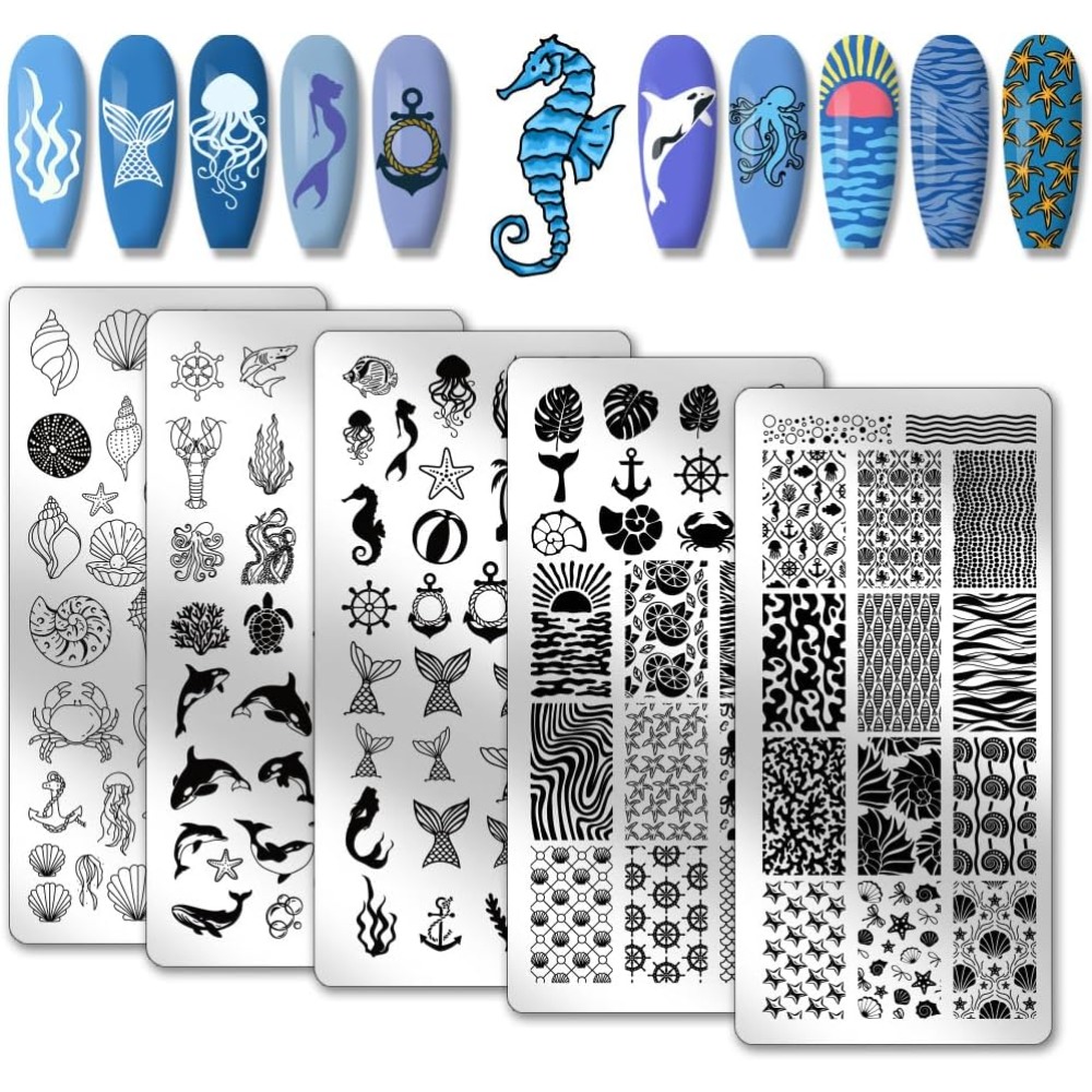 5pcs Ocean Theme Nail Stamping - Nail Art Stamping Kit avaliação e preço