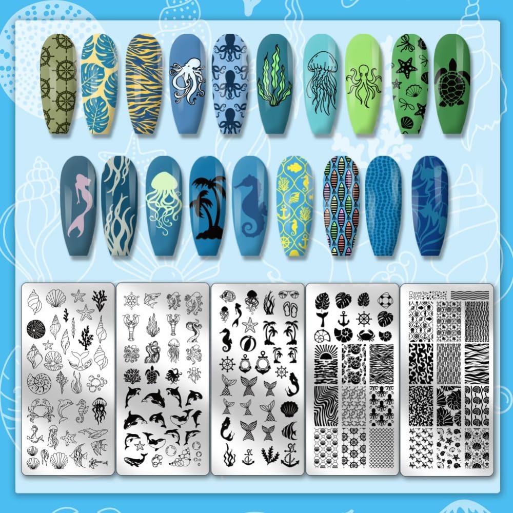 5pcs Ocean Theme Nail Stamping - Nail Art Stamping Kit avaliação e preço