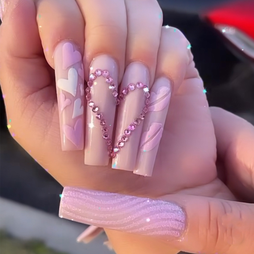 Medium long fake nails Pink bl - Nail Extension Tips avaliação e preço